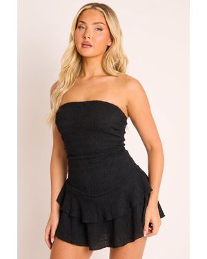 Rebellious Fashion Bandeau Textured Flippy Playsuit - Black