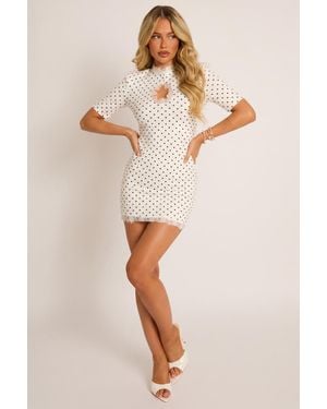 Rebellious Fashion Shoulder Pad Lace Trim Mini Dress - White