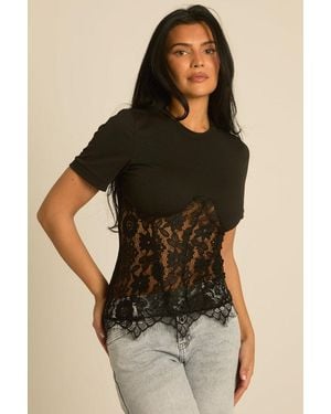 Rebellious Fashion Lace Corset T-Shirt - Black