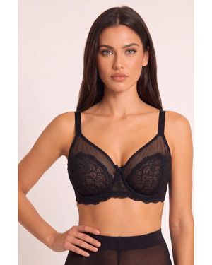 Rebellious Fashion Lace Detail Mesh Underwired Bra - Black