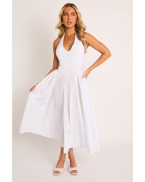Rebellious Fashion Halterneck Drop Waist Midaxi Dress - White