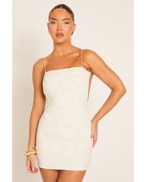 Rebellious Fashion Burnout Floral Low Back Mini Dress - Natural