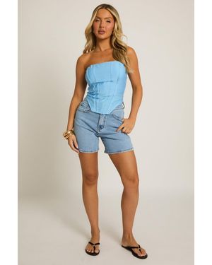 Rebellious Fashion Mid Denim Shorts - Blue