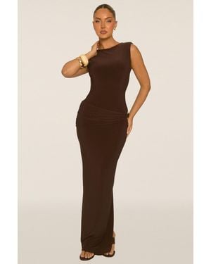 Rebellious Fashion Chocolate Trim Detail Sleeveless Maxi Dress - Natural
