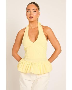 Rebellious Fashion Halterneck Peplum Top - Yellow