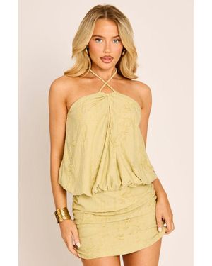 Rebellious Fashion Distressed Blouson Mini Dress - Yellow