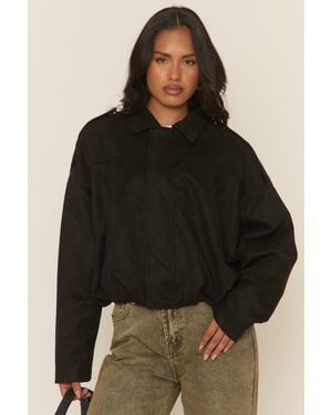 Rebellious Fashion Suede Bomber Jacket - Black