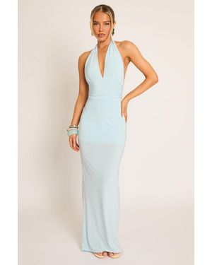 Rebellious Fashion Halterneck Tie Back Maxi Dress - Blue
