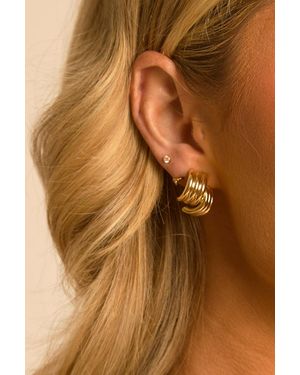Rebellious Fashion Ribbed Hoop Earrings - Brown