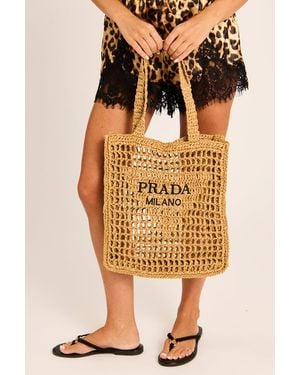 Rebellious Fashion Logo Detail Raffia Tote Bag - Natural