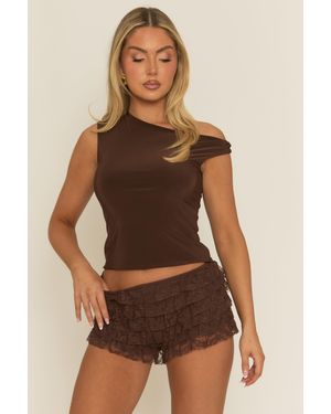 Rebellious Fashion Lace Frill Micro Shorts - Brown