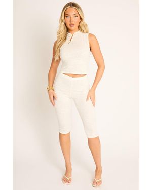 Rebellious Fashion Lace Trim Detail Top And Capri Co-Ord Set - White