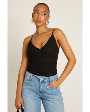 Rebellious Fashion Lace Frill Bodysuit - Blue