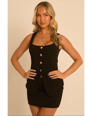 Rebellious Fashion Tailored Waistcoat And Skirt Co-Ord Set - Black