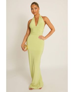 Rebellious Fashion Halterneck Tie Back Maxi Dress - Yellow