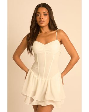 Rebellious Fashion Chiffon Frill Hem Skort Playsuit - Natural