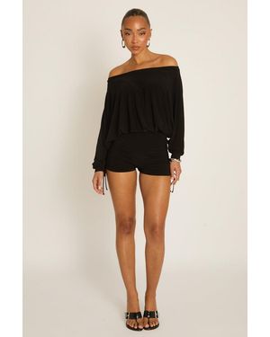 Rebellious Fashion Off Shoulder Blouson Playsuit - Black