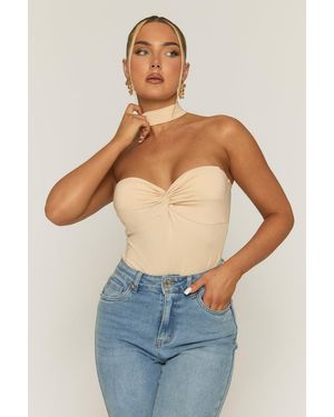 Rebellious Fashion Ruched Bust Choker Detail Bodysuit - Blue