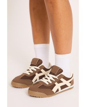 Rebellious Fashion Contrast Trim Trainers - Brown
