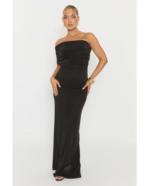 Rebellious Fashion One Shoulder Acetate Slinky Maxi Dress - Black