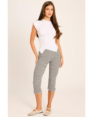 Rebellious Fashion Gingham Print Split Hem Capri Trousers - Natural