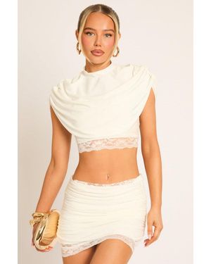 Rebellious Fashion Lace Trim Cape Top And Mini Skirt Co-Ord Set - White