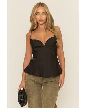 Rebellious Fashion Satin Sweetheart Neck Cami Top - Black
