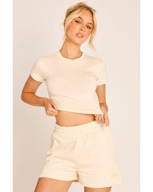 Rebellious Fashion Cream Fitted Cotton T-Shirt - Natural