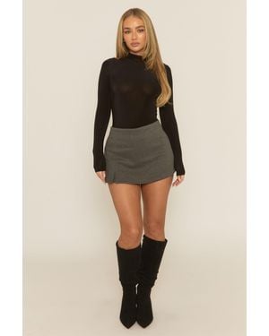 Rebellious Fashion Wool Look Split Front Skort - Grey