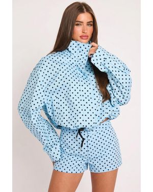 Rebellious Fashion High Neck Zip Through Jacket - Blue