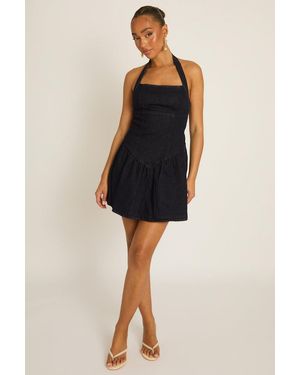 Rebellious Fashion Drop Waist Denim Dress - Blue