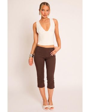 Rebellious Fashion Bengaline Split Hem Capri Trousers - Brown