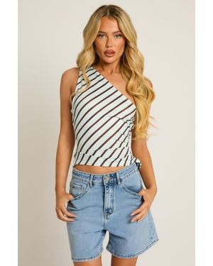 Rebellious Fashion Striped One Shoulder Top - White