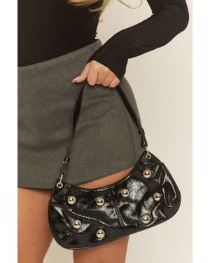 Rebellious Fashion Stud Detail Shoulder Bag - Black