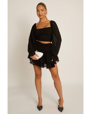 Rebellious Fashion Chiffon Frill Mini Skort - Black