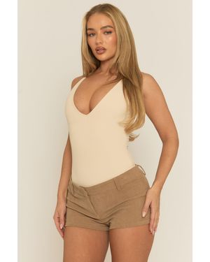 Rebellious Fashion Cord Micro Shorts - Natural