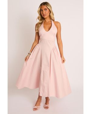 Rebellious Fashion Halterneck Drop Waist Midaxi Dress - Pink