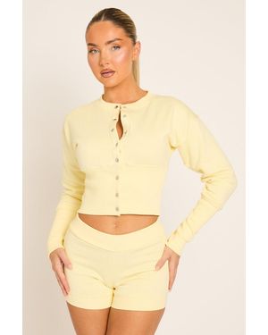 Rebellious Fashion Popper Front Top And Shorts Loungewear Co-Ord Set - Yellow