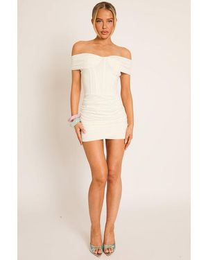 Rebellious Fashion Off Shoulder Corset Mini Dress - Natural