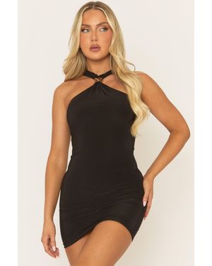 Rebellious Fashion Trim Detail Halterneck Mini Dress - Black