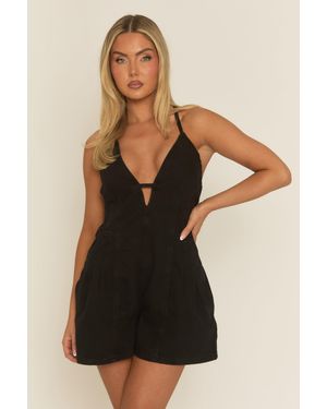 Rebellious Fashion Denim Flippy Playsuit - Black