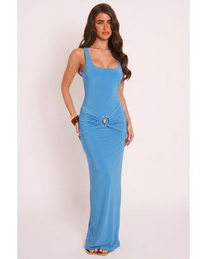 Rebellious Fashion Trim Detail Scoop Neck Maxi Dress - Blue
