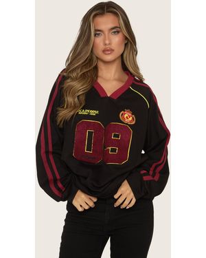 Rebellious Fashion Applique Detail Varsity Jumper - Black