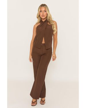 Rebellious Fashion Tailored Twist Neck Top And Trouser Co-Ord - Natural