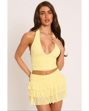 Rebellious Fashion Halterneck Top And Ruffle Mini Skort Co-Ord Set - Yellow