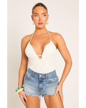 Rebellious Fashion Lace Plunge Bodysuit - Green