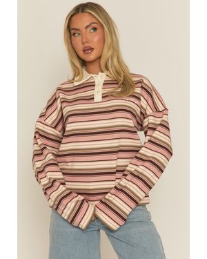 Rebellious Fashion Stripe Long Sleeve Rugby Top - Natural