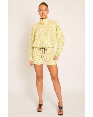 Rebellious Fashion High Neck Zip Up Jacket And Shorts Co-Ord Set - Yellow