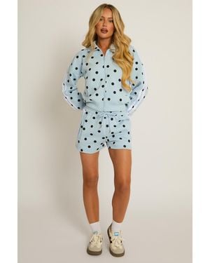 Rebellious Fashion Zip Through Jacket And Shorts Co-Ord Set - Blue