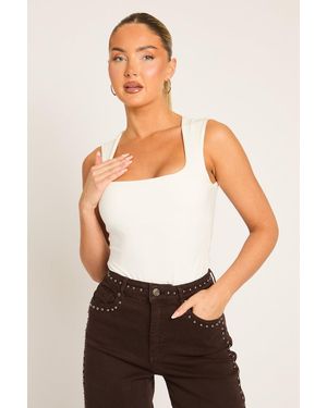 Rebellious Fashion Square Neck Basic Bodysuit - White
